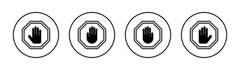 Stop icons set. stop road sign. hand stop sign and symbol. Do not enter stop red sign with hand