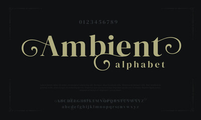 Wall Mural - Premium luxury elegant alphabet letters and numbers. Elegant wedding typography classic serif font decorative vintage retro. Creative vector illustration