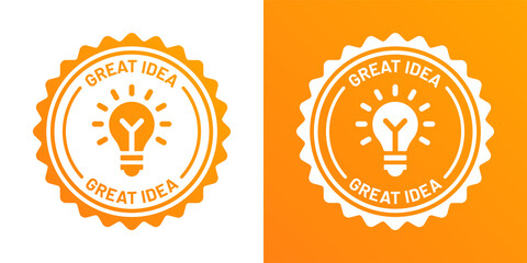 Aufkleber - Great idea seal icon. Light bulb symbol on round badge icon vector illustration.