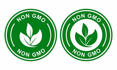 Wall Mural - Non GMO with leaf badge logo vector design.