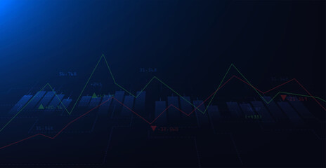 Aufkleber - Trading infographic background concept.Business chart with  rising and uptrend line graph.trading concept on blue background.Vector illustration.