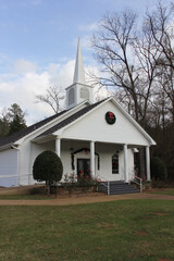 Wall Mural - Small White Church in Rural East Texas With Christmas Decorations