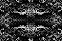 Seamless Black And White Caleidoscope Gradient Flower Art Pattern Of Indonesian Traditional Tenun Batik Ethnic Dayak Ornament For Wallpaper Ads Background Sticker Or Clothing