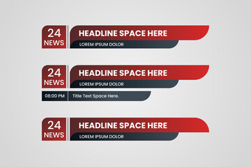 Wall Mural - Set of bundle lower third vector design banner with red and black shape strip color. Modern broadcast news lower for TV Bars, Breaking, Sport, Video Channel.