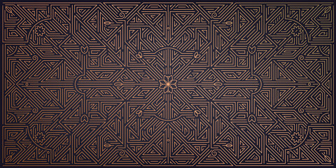 Vector abstract geometric golden background. Art deco wedding, party pattern, geometric ornament, linear style with leaves. Horizontal orientation luxury decoration element.