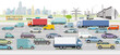 Autobahn mit LKW und Personenwagen, Illustration

