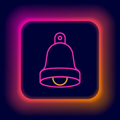 Wall Mural - Glowing neon line Church bell icon isolated on black background. Alarm symbol, service bell, handbell sign, notification symbol. Colorful outline concept. Vector