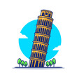 Tower Of Pisa Cartoon Vector Icon Illustration. Famous Building Traveling Icon Concept Isolated Premium Vector. Flat Cartoon Style