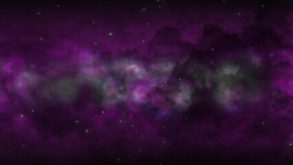 Wall Mural - CGI universe zoom through of stars in striped deep purple cloudy nebula in space, wide view