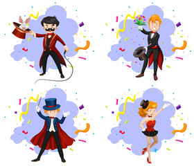 Wall Mural - Set of magicians with confetti background