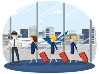 Wall Mural - Flight attendants walking in airport terminal