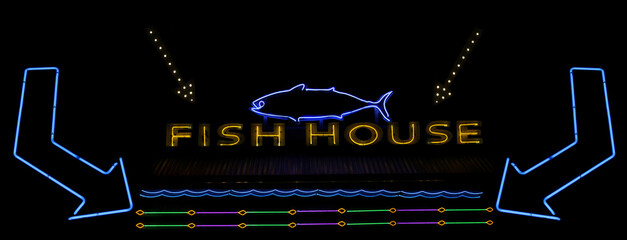 Fish House Sign- A Type of Restaurant - Neon Photo Composite