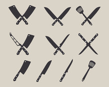Crossed Cleavers Knives. Design Elements For Menu, Poster, Emblem, Sign.