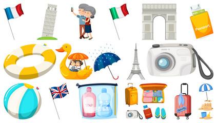 Poster - Set of summer vacation objects and elements