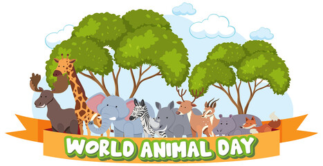 Sticker - World Animal Day banner with African wild animals