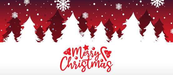 Poster - Merry Christmas banner with white pine silhouette