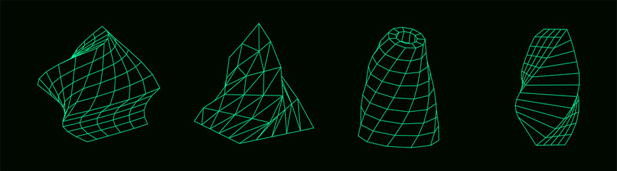 Poster - wireframe digital geometric shapes set. a collection of miscellaneous objects for use in hud design.