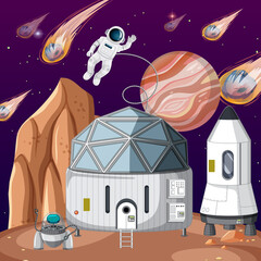 Wall Mural - Outer space planet with an astronaut and comets