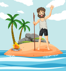 Wall Mural - A man on deserted island isolated