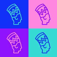 Sticker - Pop art line Nefertiti icon isolated on color background. Vector