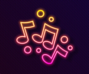 Poster - glowing neon line music note, tone icon isolated on black background. vector