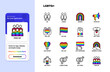 LGBTQ+ thin line icons set: gay, lesbian, rainbow, coming out, free love, flag, support, stop homophobia, LGBTQ+ rights, pride day. Modern vector illustration.
