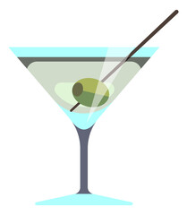 Sticker - Martini glass with olive. Classic bar drink in cartoon style