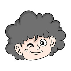 Wall Mural - the head of the afro curly haired boy is winking, doodle icon drawing
