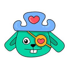 Wall Mural - valentine pirate rabbit head, doodle icon drawing