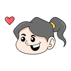 Wall Mural - girl head laughing happily in love, doodle icon drawing