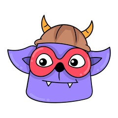Wall Mural - good monster wearing beanie hat, doodle icon drawing