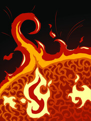 Wall Mural - sun surface with solar flares close up, vector illustration