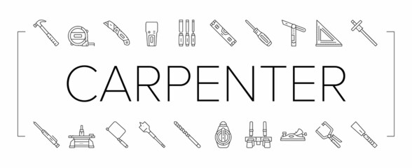 carpenter tool and accessory icons set vector .
