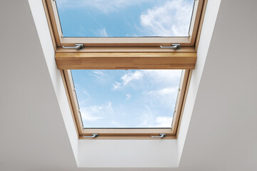 Wall Mural - Energy efficient attic window in wooden frame