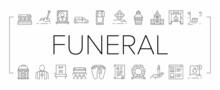 Funeral Burial Service Collection Icons Set Vector .