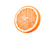 Macro photo of slice of orange fruit isolated on white background
