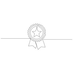 Sticker - Award ribbon - first place concept. Continuous one line drawing. Minimalistic vector illustration.