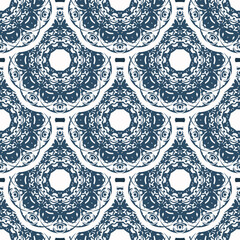 Wall Mural - Luxurious seamless pattern with retro patterns. Background with white and blue color. Good for wallpaper. Veil illustration.