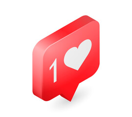 Poster - 3D Like Icon. Isometric Like heart icon on a red pin