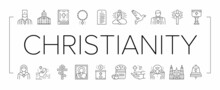 Christianity Religion Church Icons Set Vector .