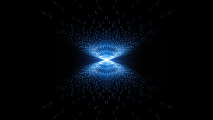 Poster - 3D rendering of virtual flow colliding particles in Internet technology big data background