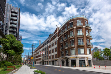 Urban streets and old apartment buildings in Shanghai, China