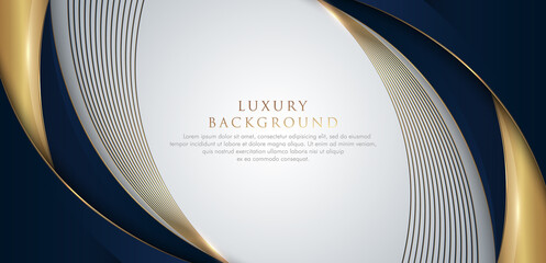 Abstract template dark blue curve shape. Premium luxury background with curve shape and gold lighting lines on background white. Luxury and elegant design. Suit for poster, brochure, presentation.