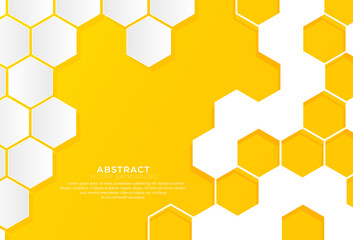Fototapete - Abstract white honeycomb vector pattern on yellow gradient background. Modern simple honeycomb pattern hexagons geometric shapes element. Suit for poster, advertising, cover, banner, brochure