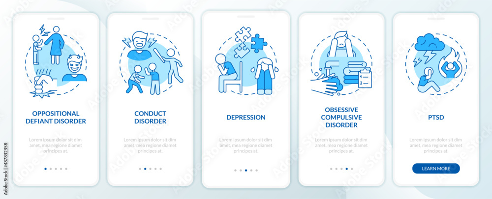 Childhood mental disorders blue onboarding mobile app screen ...
