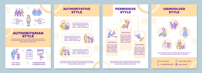 Parenting styles orange brochure template. Authoritative parents. Leaflet design with linear icons. 4 vector layouts for presentation, annual reports. Arial-Black, Myriad Pro-Regular fonts used
