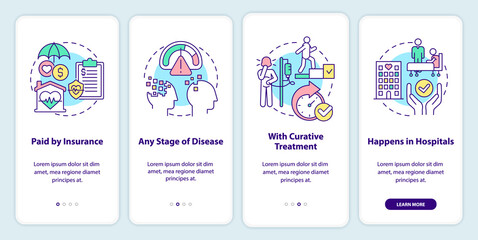 Wall Mural - palliative care characteristics onboarding mobile app screen. hospice walkthrough 4 steps graphic in