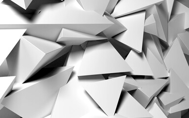 Poster - Abstract background with white 3D shapes flying in the light as a messy array or chaotic structure for any pastel backdrop. 3D illustration