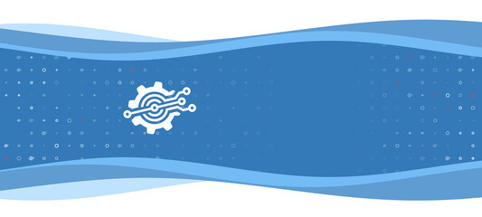 Poster - Blue wavy banner with a white digital tech symbol on the left. On the background there are small white shapes, some are highlighted in red. There is an empty space for text on the right side
