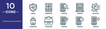 Purifiers And Humidifiers Outline Icon Set Includes Thin Line Shield, Purifier, Air Filter, Humidifier, Purifier, Purifier, Humidifier Icons For Report, Presentation, Diagram, Web Design